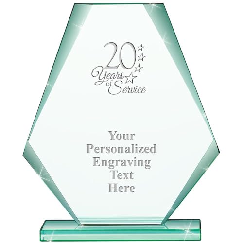 Crown Awards 20 Years of Service Jade Pyramid Crystal Award, 6" H Custom Engraved Years of Service Award