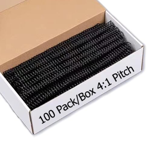 100 Pack Plastic Spiral Binding Coils 4:1 Pitch 48 Loops for Letter/A4 Size 360-Degree Rotation for Office School Projects Suitable for Coworkers (Black 3/4 Inch (170 Sheet Capacity))