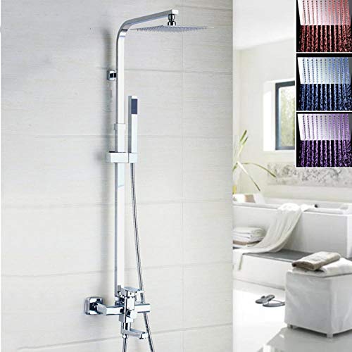 Colonne de douche LED encastrée en laiton chrome avec ciel de pluie et douchette