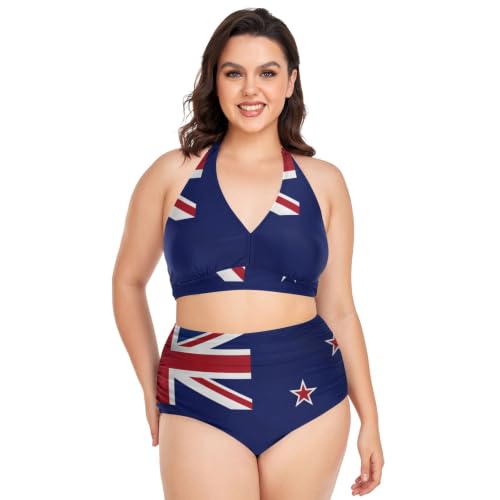 Bikini bleu grande taille réglable maillot de bain contrôle du ventre haut dos nu
