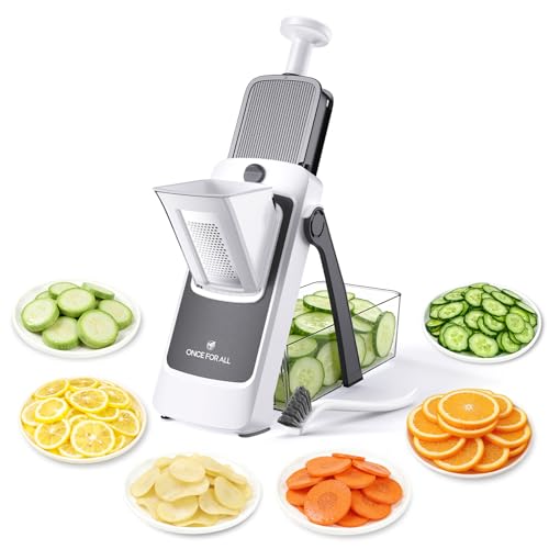 ONCE FOR ALL Safe Mandoline Slicer For Kitchen, AdjustableThickness 0.1-8 mm Professional Vegetable Slicer For Food, Fruit Slices, Potato Chips, Fast Meal Prep (4th Gen Gray)