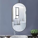 Espejo montado en el Techo, Espejos Decorativos flotantes para Pared, Espejos ovalados para tocador de baño, Espejo con Marco de Metal Negro - Boom de Espejo Personalizable