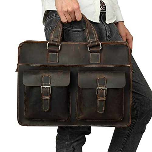 Vintage Men's Genuine Leather Briefcase Crazy Horse Leather Messenger Bag 15.6" Laptop Business Travel Bag2