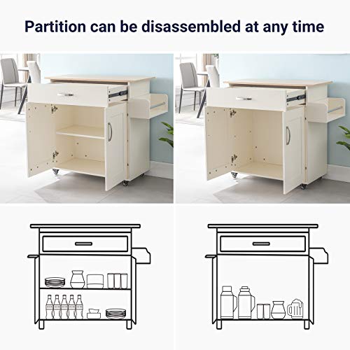 Cozy Castle Kitchen Island on Wheels Kitchen Cart Trolley with Storage, Drawers, Cabinet, Towel Rack and Wood Top Kitchen Cart for Home Hotel Kitchen Dinning Room (White)
