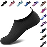 Womens Mens Water Shoes Quick Dry Aqua Socks Barefoot Slip-on Beach Swim Yoga Outdoor Water Sports Black-38/39