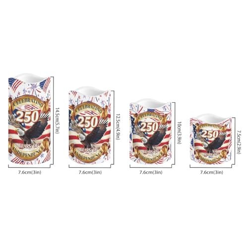Image of Independence Day Flameless LED Candles Patriotic Floral Design Warm Lamp America 250th Battery Operated Flickering Timer Candle Aesthetic Cozy Minimalist Home Decor, 4 Pack