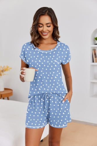 Image of Ekouaer Womens Pajama Sets 2 Piece Pjs Short Sleeve Top and Shorts