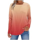 Camisetas de manga larga para mujer, para salir, para vacaciones, color liso, cuello redondo, casuales, camisetas básicas de moda, camisetas de otoño, 04 Naranja, L
