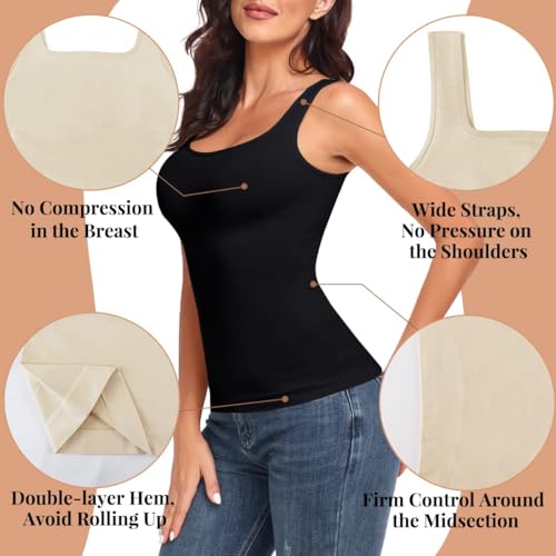 Image of EUYZOU Women's Tummy Control Shapewear Tank Tops Seamless Square Neck Compression Tops Slimming Body Shaper Camisole