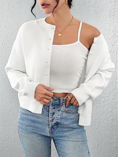 Image of Ibeauti Cropped Cardigan Sweaters for Women 2026 Trendy Spring Y2k Outfit Long Sleeve Button up Open Front Short Knit Sweater