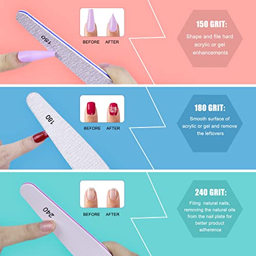 Nail Files, MORGLES Emery Boards Nail File Professional Grit Nail File Pack for Acrylic/Natural/Gel Nails (100/150/180/220/240/280/1000/4000 Grit)