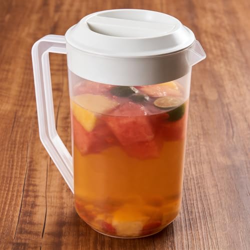 Image of 1 Gallon /4L Large Plastic Straining Pitcher,Clear Round Plastic Water Pitcher with Lids,Juice Mixing Pitcher with Handle for Hot /Cold Lemonade,Ice Tea