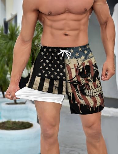 Mens Swim Trunks with Compression Liner 7 Inch Board Shorts Men Bathing Suit 2 in 1 Quick Dry Beach Swimsuits3