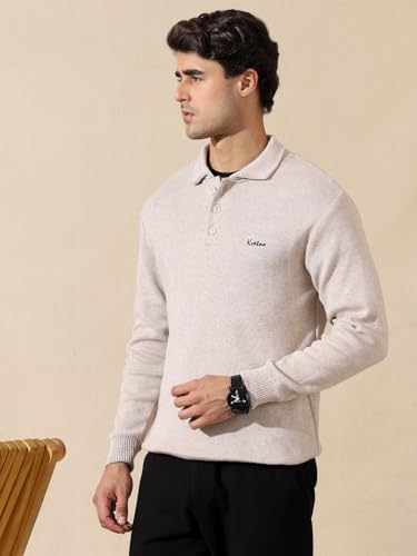 Image of Kvetoo Men's Wool Polo Collar Neck Winter Sweater Full Sleeve Solid Pullover for Casual Office Wear