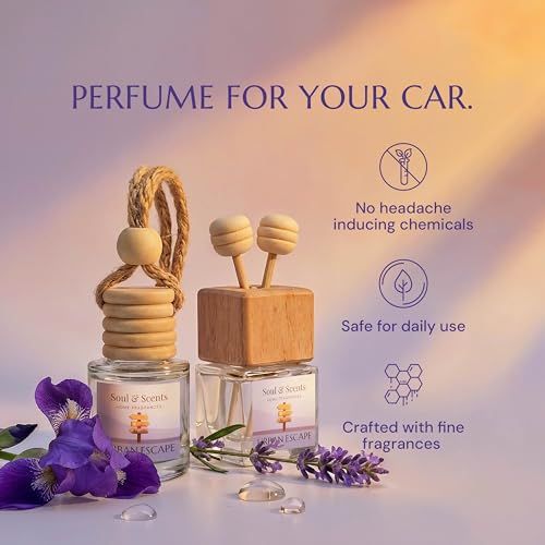 Image of Soul & Scents 16ml Luxury Car Perfume - Urban escape | 2-in-1 Hanging Pod & AC Vent Air Freshener | Car Fragrance Accessory | Premium Glass Bottle with Wooden Cap | Last up to 30 Days | Pack of 2