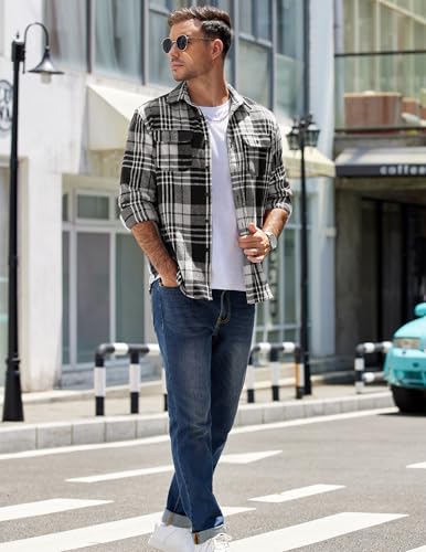 Image of COOFANDY Mens Flannel Shirts Long Sleeve Plaid Shirt Jacket Button Down Shirt with Pockets