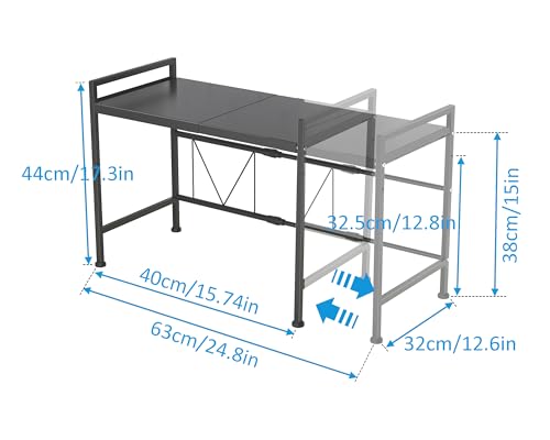 Miniatura 3 de YunNasi Soporte Extensible para Horno de Microondas Estante para Microondas de Acero al Carbono con 10 Ganchos Organizador Estanteria para Encimera de Cocina (Negro 1)