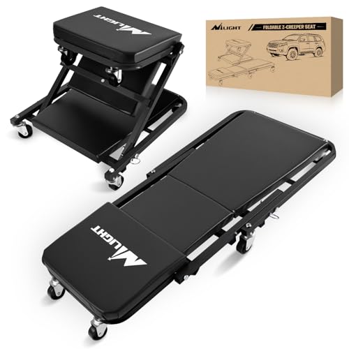 Nilight 36" Z Creeper - 2-in-1 Folding Rolling Mechanic Seat, 36 inches Adjustable Lay-Down or Sit Garage Chair, 300 lbs Capacity, Grey Black