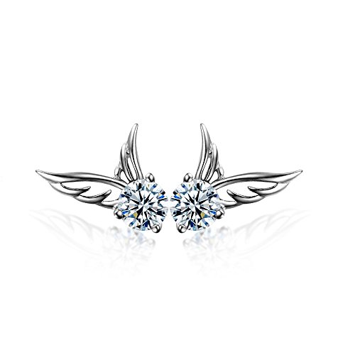 Crystalline Azuria Angel Wings Stud Earrings With White Crystals 18K White Gold Plated For Women #TOP6