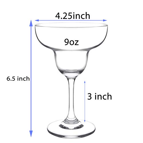 JEKOSEN Crystal Margarita Cocktail Glasses 9 Ounce Set of 4 Premium Strong Lead-Free Clear Party Drinking Glasses - Thumbnail 2
