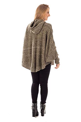 Poncho de tricô com pompom e capuz Sumaré 31176 - Amêndoa