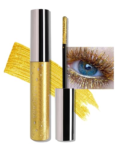 Erinde Glitter Sparkle Mascara, Gold Shimmer Lash Mascara for Lengthening & Defining Lashes, Lightweight Buildable Glitter Mascaras, Long Wearing Lash Makeup for Party Festival Daily Eye Look #02