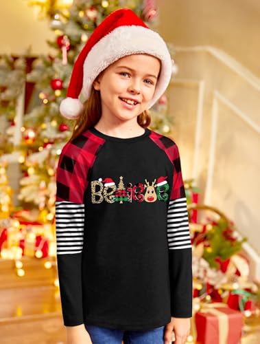 Image of BesserBay Girls Christmas Raglan Shirt Casual Leopard Stripe Patchwork Tunic Top 4-14 Years