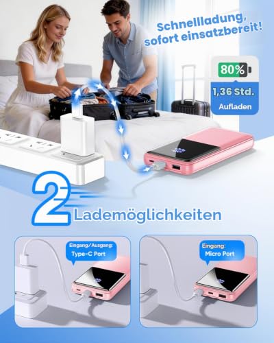 Power Bank Schnellladung, 15000mAh Tragbares Ladegerät, Pfirsichrosa – Ansicht 5