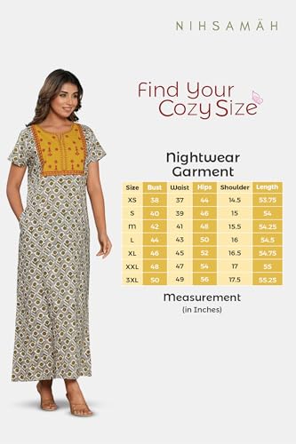 Image of NIHSAMAH Cotton Nighty for Women - Printed Stylish Night Gown, Comfortable Sleepwear Long Nightwear, Maxi