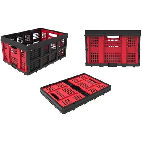 APOXCON Plastic Collapsible Storage Crate, Folding Storage Basket for Home, Shopping and Office-Red Cover