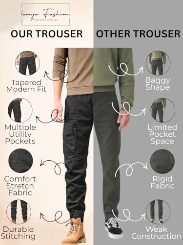 Image of Leriya Fashion Men's Cargo Pants with Pockets | Cotton Joggers for Men | 6 Pocket Jeans Pant | Casual Trousers for Men | Comfortable Casual Workwear Joggers