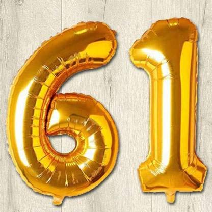 YNS CRAFTS STOCK™ Printed 61 Numbers Foil-Aluminium Birthday-Anniversary Party Decorations Balloon (Gold, Pack of 2)