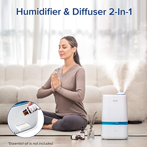 Levoit 4L Humidifiers For Bedroom Large Room & Essential Oil Diffuser, Ultrasonic Quiet Cool Mist For Baby, Plants, Last Up To 40Hours, Dual 360° Rotation Nozzles, Handle Design, Auto Shut Off, Blue #TOP2