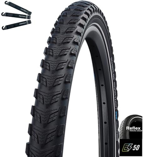 Schwalbe Marathon 365 1 x GreenGuard E-50 Fahrradreifen Schwarz mit Reflex 47-622 (28 x 1,75) inkl. maxxi4you Reifenheber