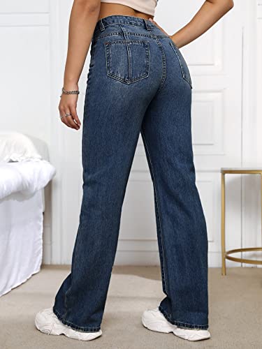 SweatyRocks Women's Casual High Waist Zip Up Mom Jeans Solid Straight Leg Denim Pants2
