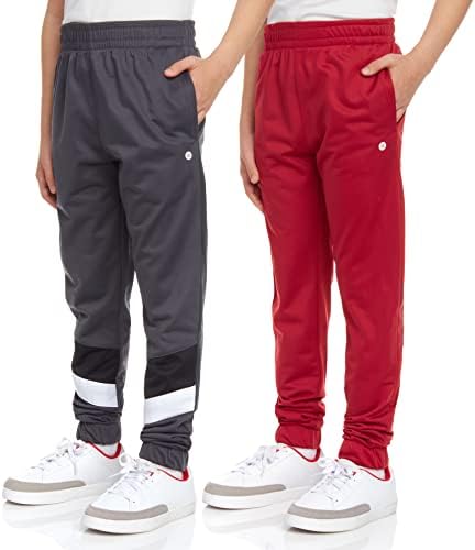 RBX Boy's Sweatpants - 2 Pack Active Tricot Jogger Pants (Size: 2T-20), Size 10-12, Medium Grey/Red
