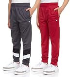 RBX Boy's Sweatpants - 2 Pack Active Tricot Jogger Pants (Size: 2T-20), Size 10-12, Medium Grey/Red
