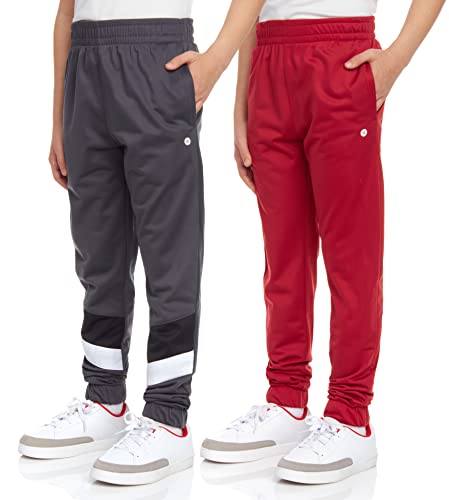 Rbx Boy's Sweatpants - 2 Pack Active Tricot Jogger Pants (Size: 2T-20), Size 10-12, Medium Grey/Red #TOP10