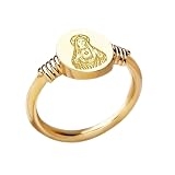 Anillo con sello de la Virgen María, amuleto de protección católica, plata de ley 925 chapada en oro, US 8.5, Metal, Sin piedra preciosa