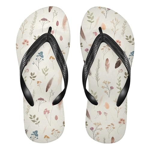 Burbuja Boho Dried Flowers Feathers Flip Flops for Women Men, Soft Thong Sandals Rubber Slippers for Pool Beach Essentials