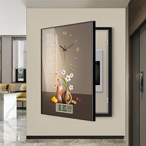Wall Mounted Electrical Panel Cover with Silent Clock - Decorative Breaker Box Hiding Electric Meters & Panels, Stylish Home Improvement Solution