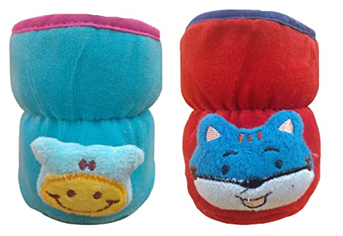 Image of Bottle Covers for Wide Neck /Broad Neck Soft Plush Stretchable Baby Feeding Bottle Cover with Strap for 125ml, 120 ml and 140 ml Feeders (Multi Colour) Pack of 2 Red-Blue
