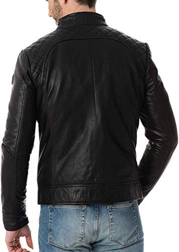 Image of 100% Leather Jacket for Men - Round Collar Slim Fit - Moto, Bomber, Biker Winter Casual Wear