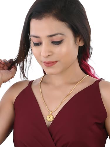 Gold Plated 22Inches Chain Necklace With Round Pendant For Women Men Long Fashion Accessories Locket Jewellery_4564 image 3