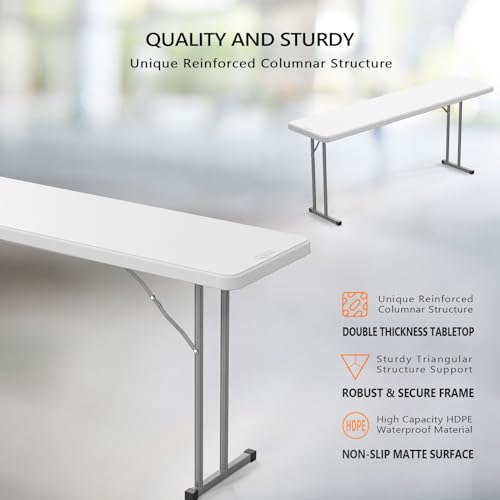 Vingli 6 Ft Narrow Folding Table,Premium Quality Hdpe Material And Sturdy Metal Frame thumb #3