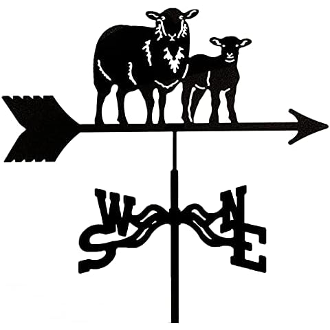 ANCNA-U Metal wind vane Sheep and Lamb Ornament Weather Vane Garden Stake weathervane Wind Direction Indicator for Yard Roof Mount Cover