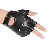 PU Leather Fingerless Gloves, Men PU leather Punk Gloves Driving Cycling Motorcycle Hand Glove Steampunk Gothic Half Finger Hook-Loop Mittens Outdoor Sports Cosplay Performance Half Finger Glove
