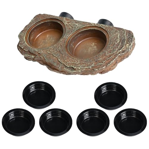 OIIBO Magnetic Reptile Feeder Ledge, Crested Gecko Feeding Ledge with 6PCS Food Cups Reptile Food Dish Water Bowl Tank Accessories for Bearded Dragon Chameleon Lizard Snake