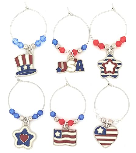 Independence Day Wine Charms, Patriotic 4Th Of July Wine Charms, American Flag Wine Charms, Memorial Day Wine Charms, Patriotic Party Supplies, Glass Identifiers, Glass Tags, Glass Markers - 6 #TOP1