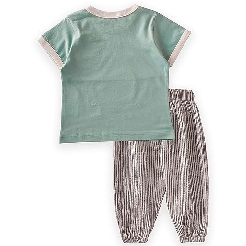 CIGIT - Green 100% Cotton Whale Embroidered T-shirt and Pants Set for Kids 1-5 Years - Flexible and Comfortable2